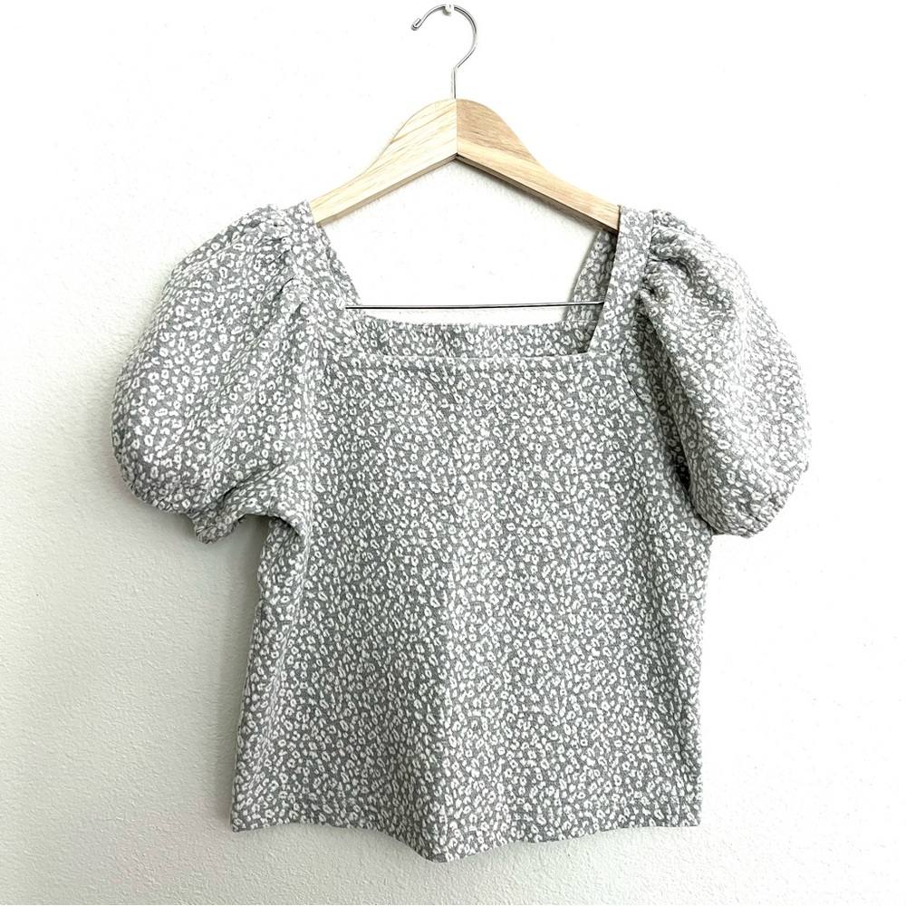 LOFT Square Neck Puff-Sleeve Leopard Print Top